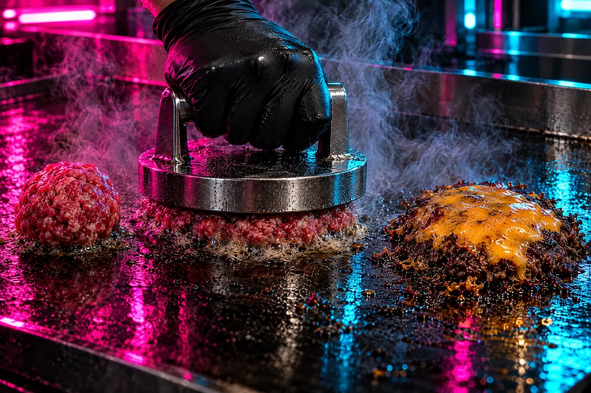 Le fasi dello smash sulla piastra: pallina, pressino e carne croccante